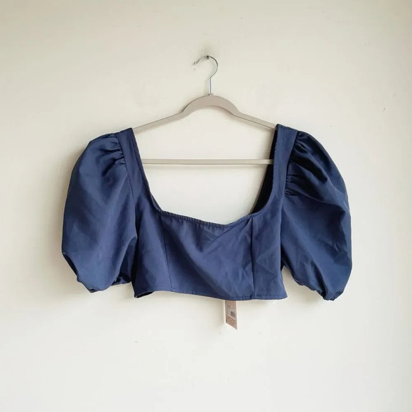 NWT MISSGUIDED | Blue Puff Sleeve Crop Top | 14 - Picture 6 of 7